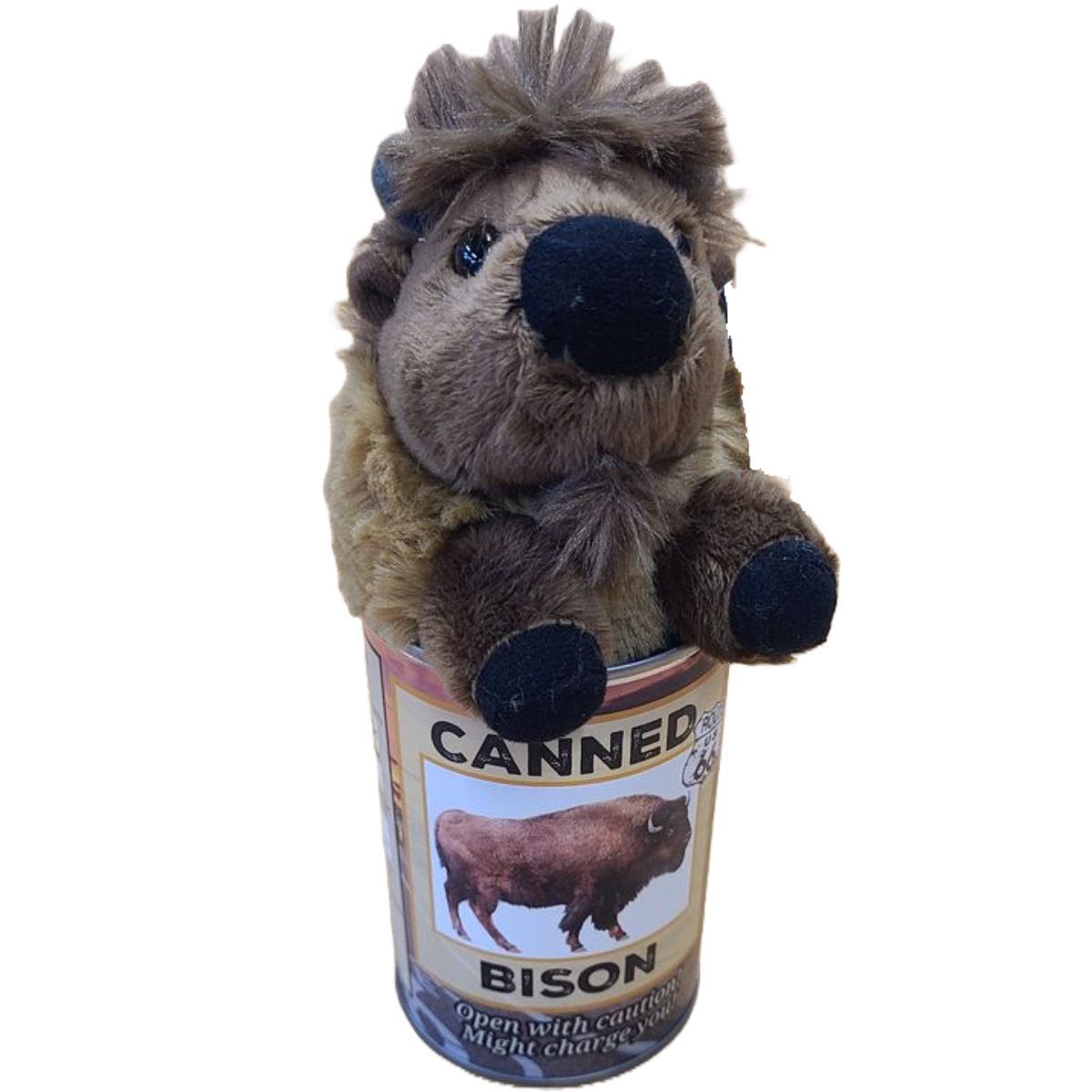 Route 66 Canned Bison - Eco-Friendly Recycled Plush Gift: Pop Top Lid