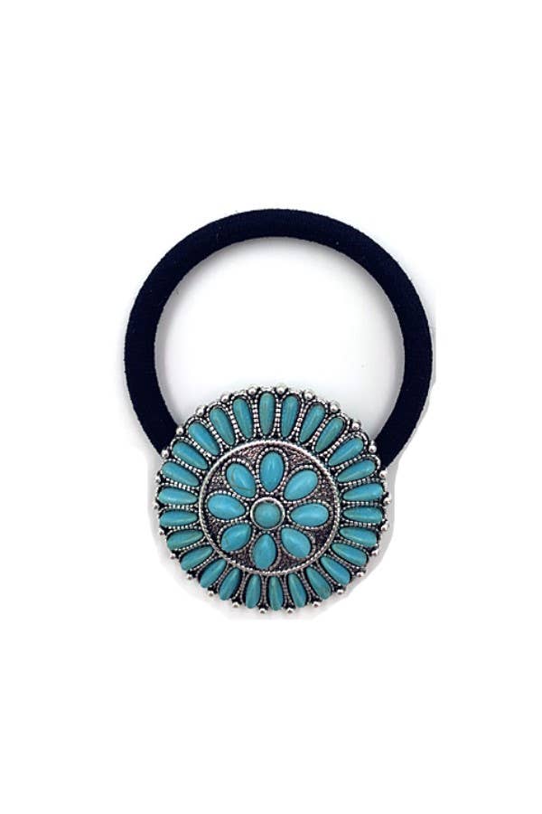 WESTERN CONCHO DESIGN TQ STONE HAIR TIE