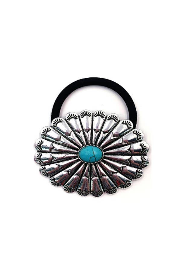 WESTERN CONCHO DESIGN TURQUOISE STONE HAIR TIE